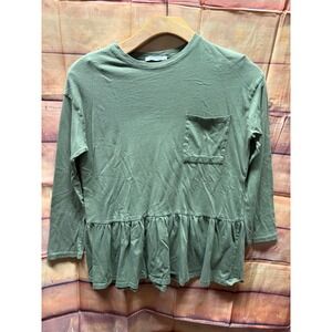 Zara Trafaluc Green LS Peplum Shirt with Ruffled Hem and Front Pocket Size S